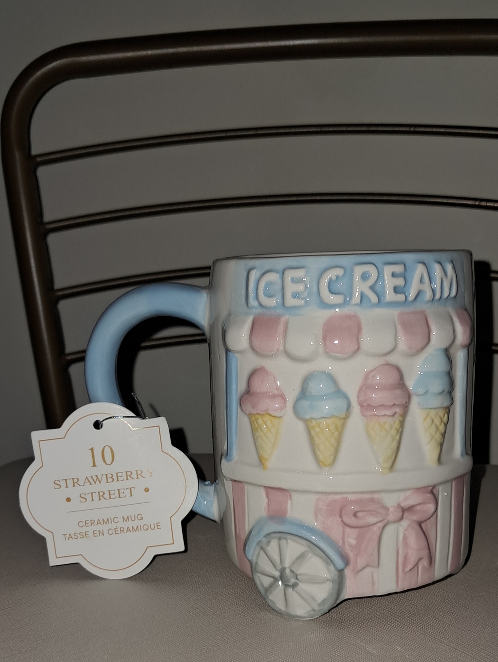 10 Strawberry Street Ice Cream Cart Ceramic Mug - Pastel Pink & Blue